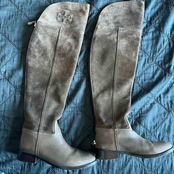 Tory Burch over the knee taupe Suede boots - Picture 2 of 6